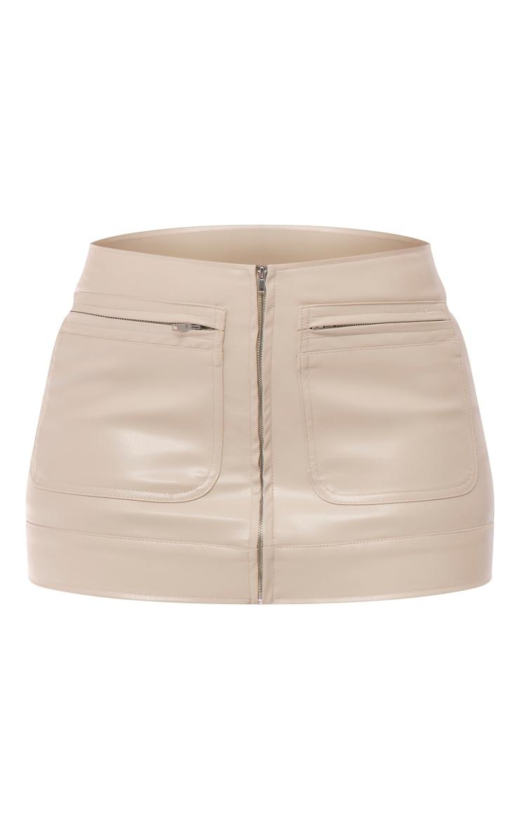 Ecru Faux Leather Zip Front Micro Mini Skirt Product Image