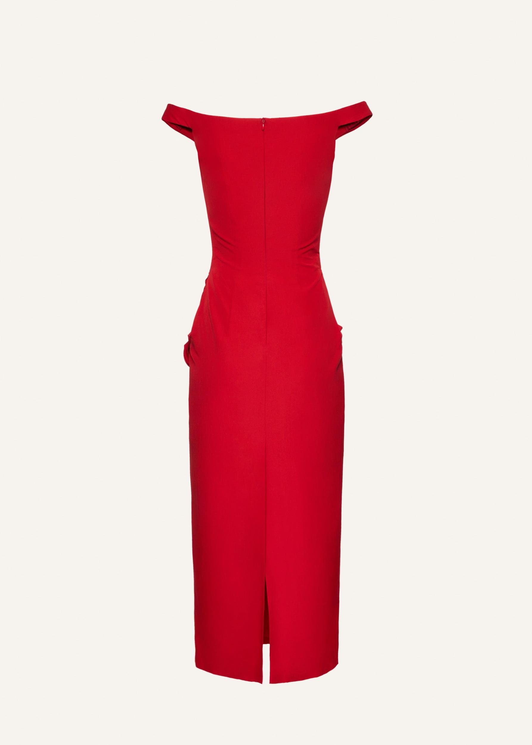 Floral side cut out midi dress in red Product Image