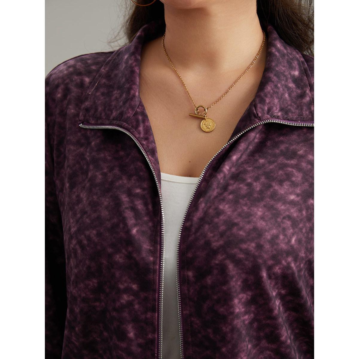 Plus Size Tie Dye Zipper Fly Pocket Jacket Women Purple Zipper Pocket Dailywear Jackets BloomChic 30/6X Product Image