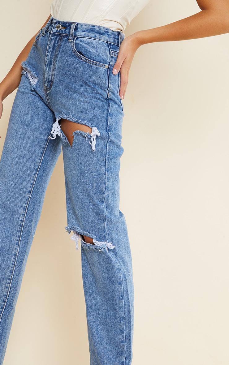 Tall Mid Blue Wash Ripped High Waist Split Hem Jeans Product Image