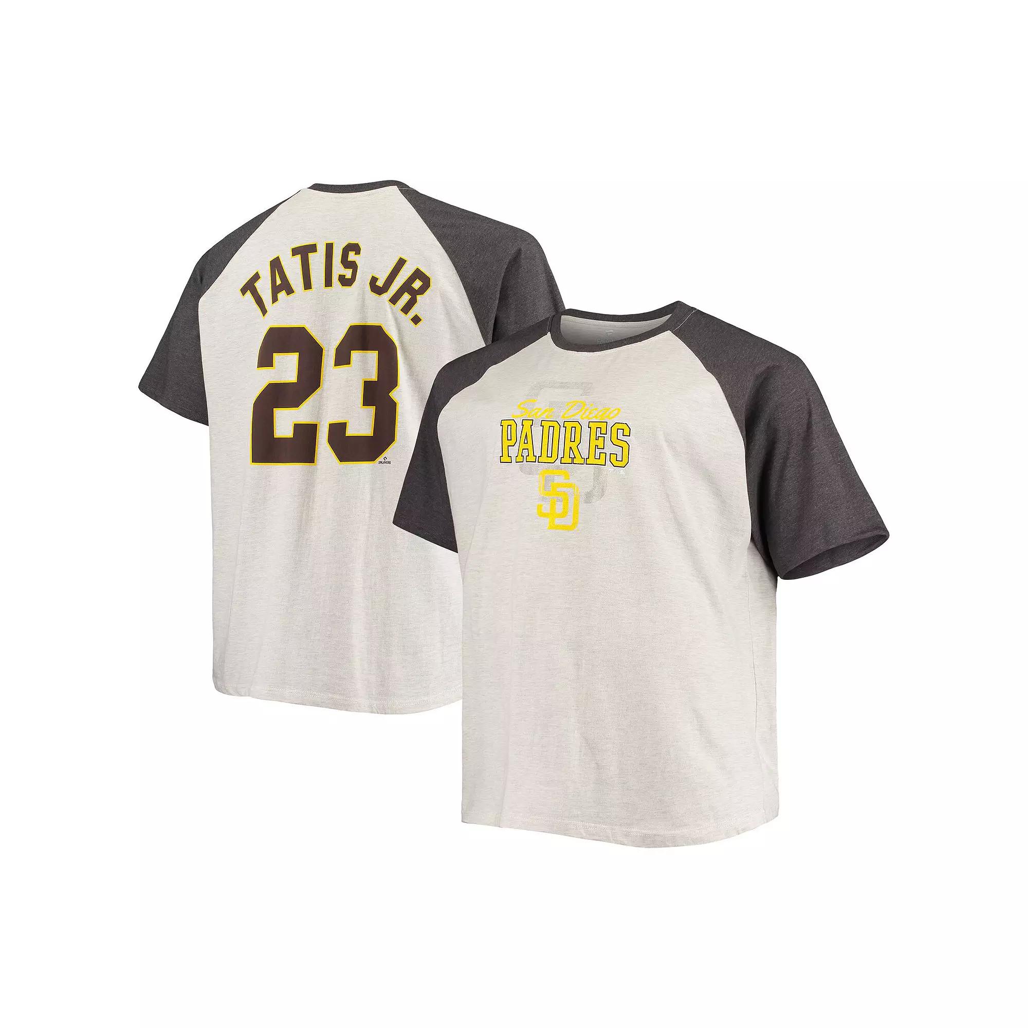 Men's Fernando Tatis Jr. Oatmeal/Heathered Charcoal San Diego Padres Big & Tall Name & Number Raglan T-Shirt,  Product Image