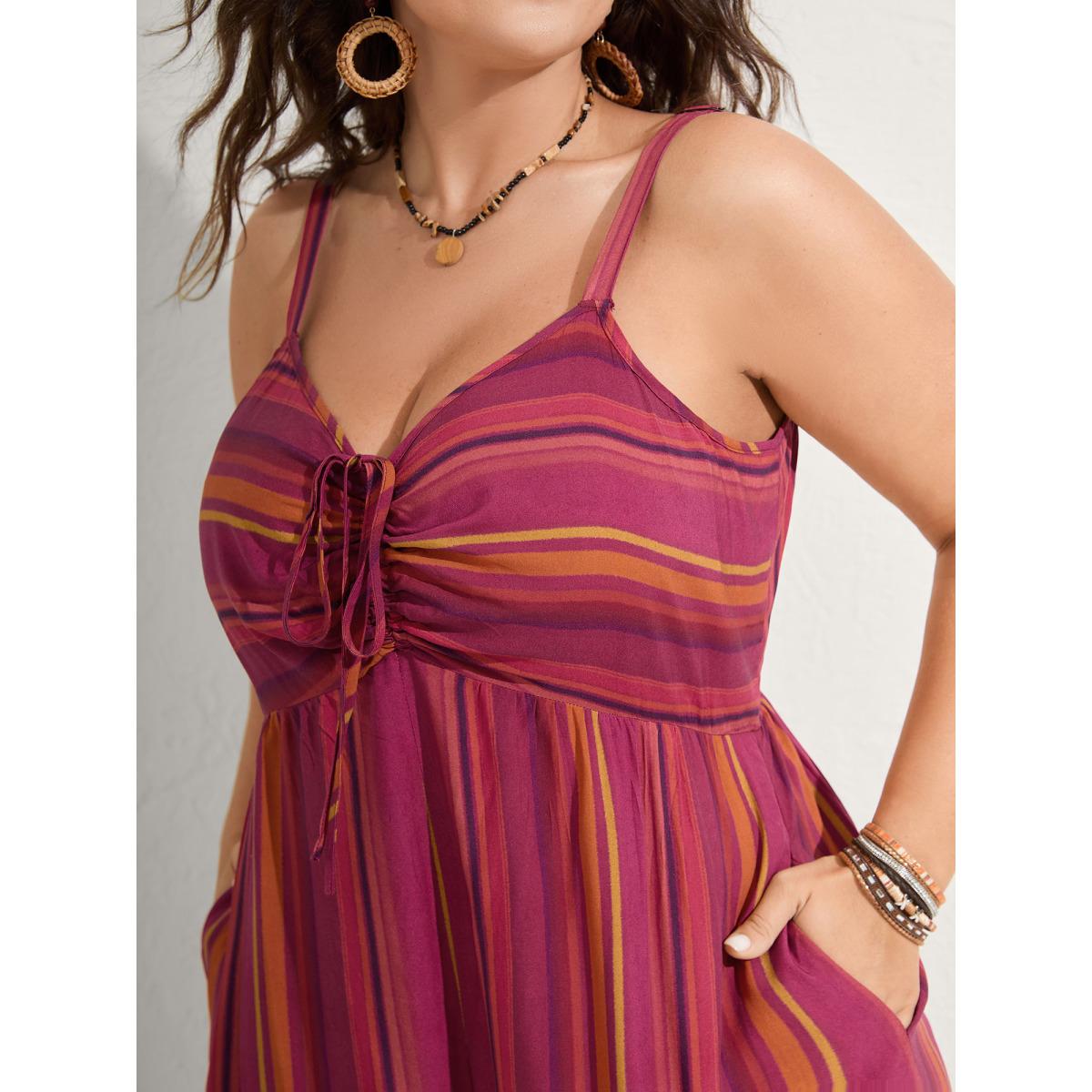 Plus Size Russet Rayon Stripe Print Stretchy Hem Cami Jumpsuit Women Boho Sleeveless V-neck Vacation Loose Jumpsuits BloomChic 18-20/2X Product Image