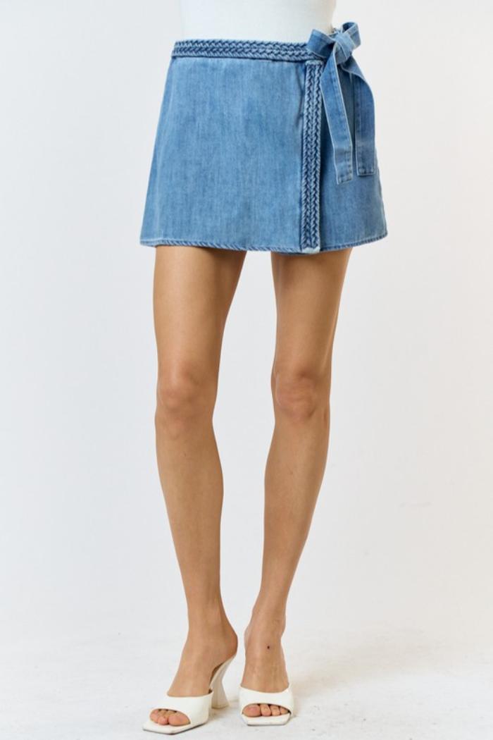 Denim Braided Waist Skort Product Image