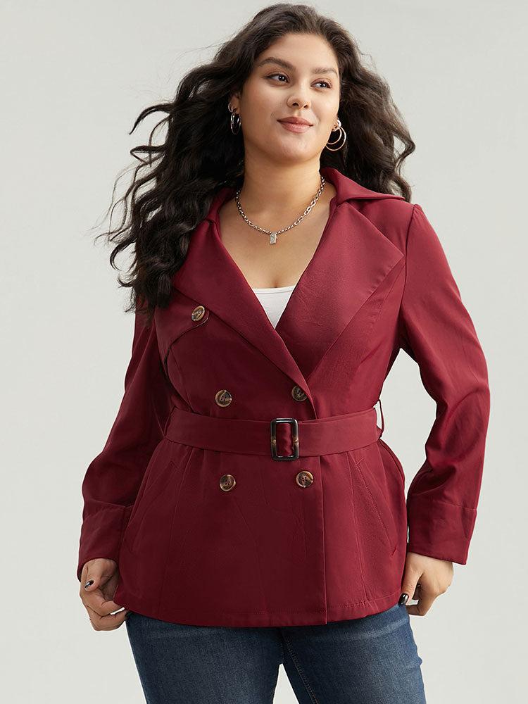 Twill Lapel Collar Belted Button Up Buckle Detail Coat Female Product Image