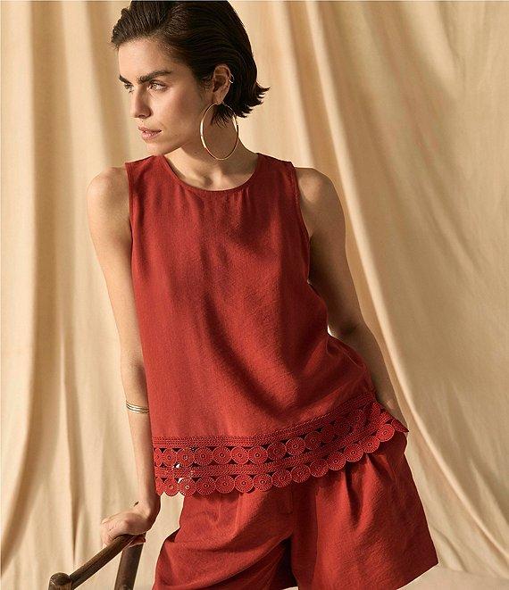 Vince Camuto Coordinating Woven Crew Neck Sleeveless Lace Hem Blouse Product Image