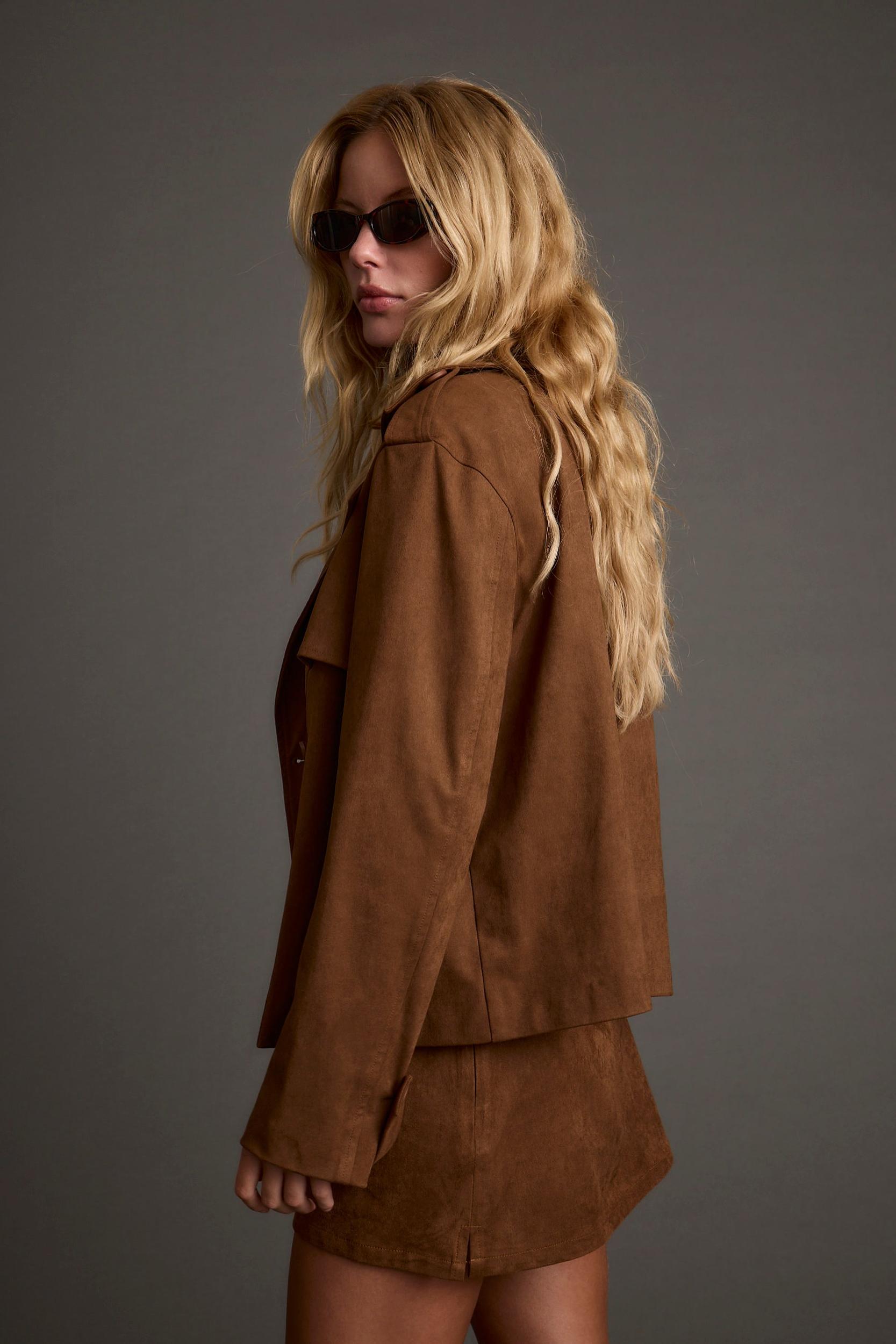 Kinsey Cognac Vegan Suede Cropped Trench Product Image