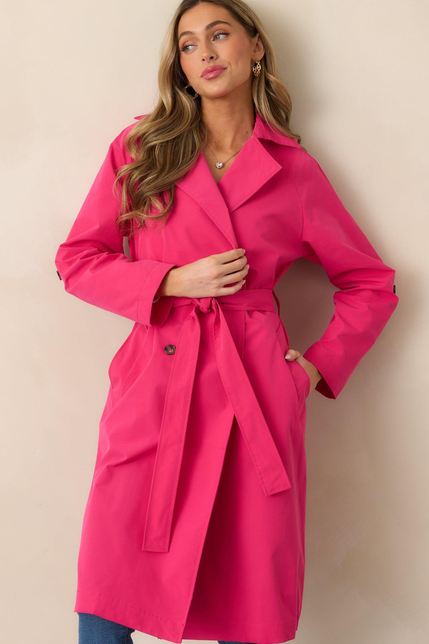 Walk It Out Magenta Trench Coat Product Image