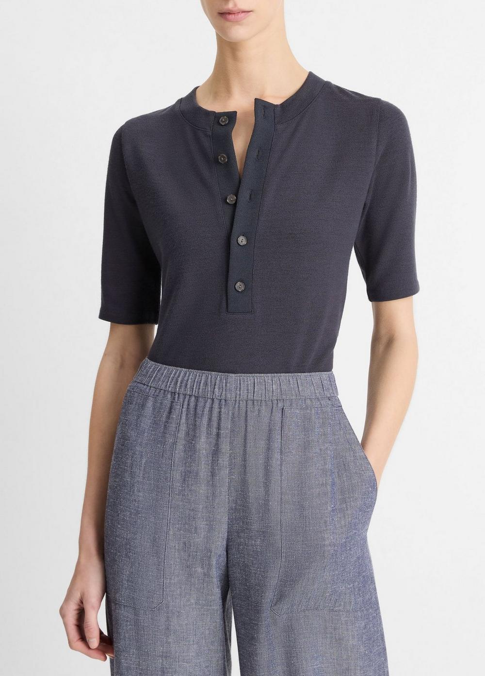 Jersey Elbow-Sleeve Henley Product Image