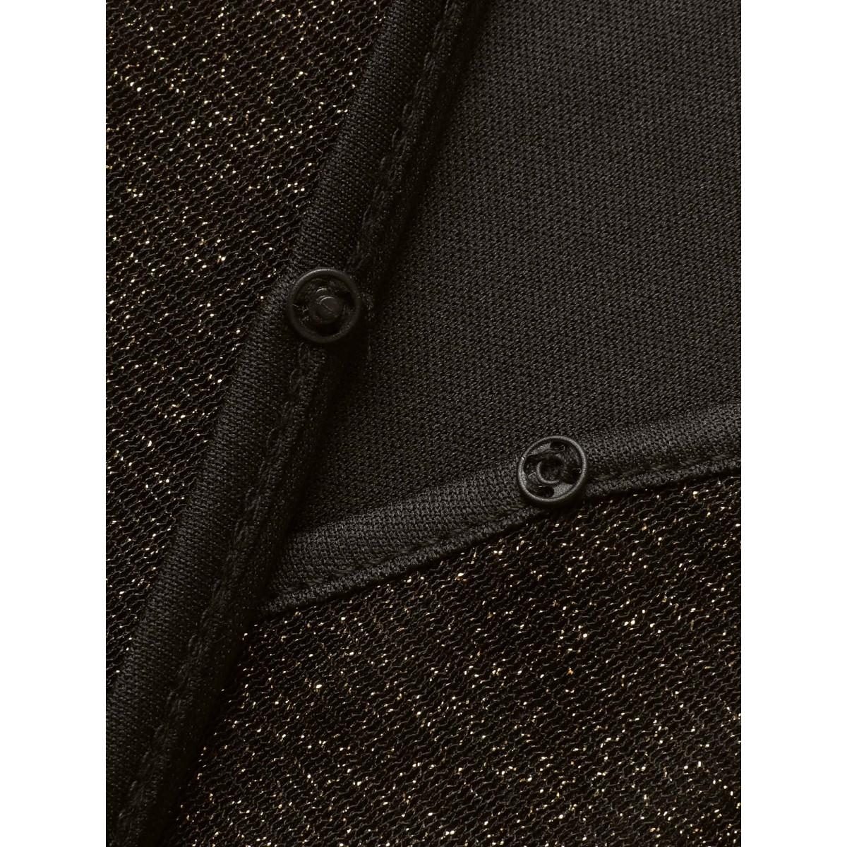 Plus Size Black Overlap Collar Metallic Luster Knitted Mesh Blouse Women Cocktail Short sleeve Overlap Collar Party Blouses BloomChic 14-16/1X Product Image