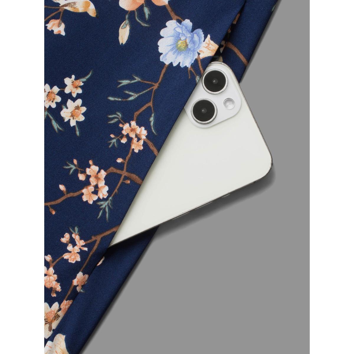 Plus Size Floral Knot Neck Split Hem Dress Indigo Women Elegant Tie knot Square Neck Long Sleeve Curvy BloomChic 30/6X Product Image