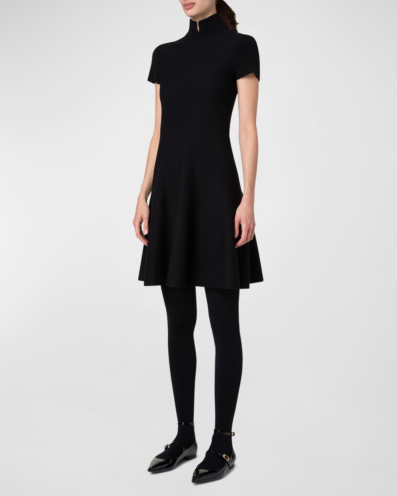Short Mock-Neck Ribbed Wool Dress Product Image
