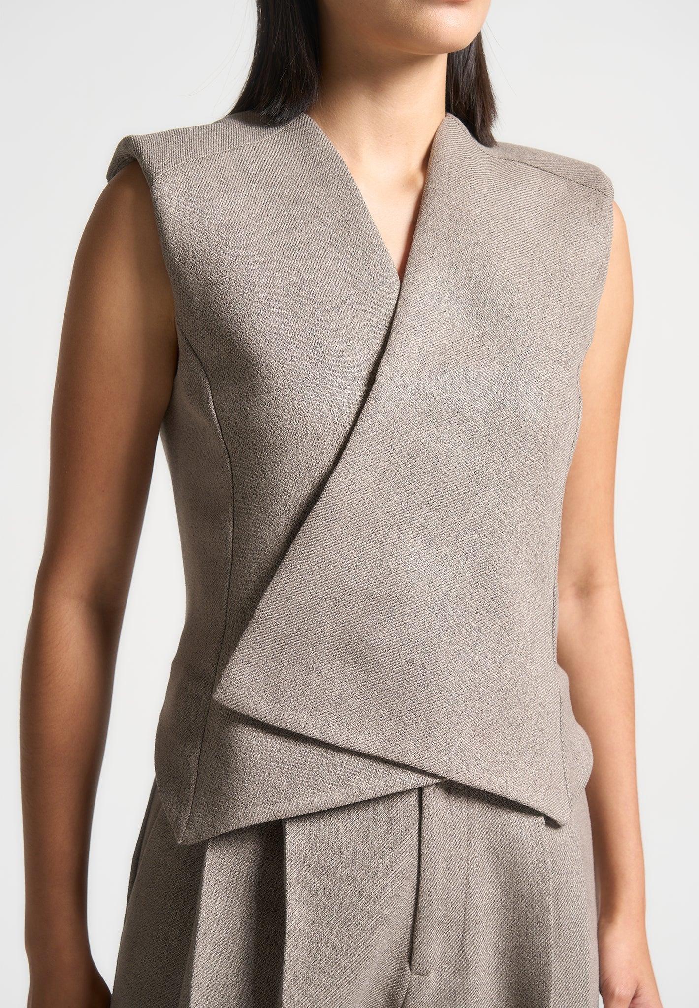 Laurence - Textured Tailored Wrap Waistcoat - Taupe Female Product Image
