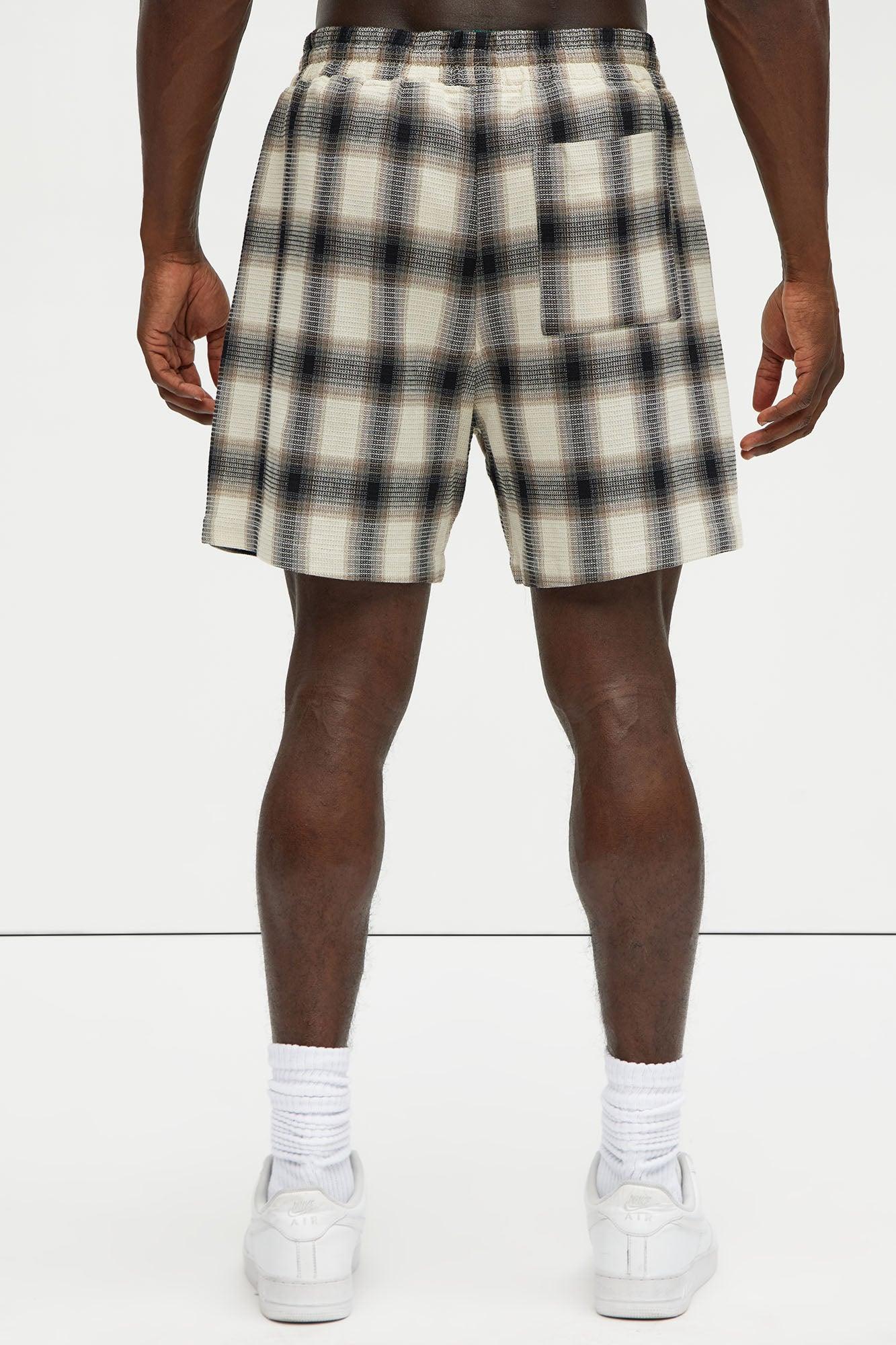 Plaid Waffle Texture Shorts - Black/combo Product Image