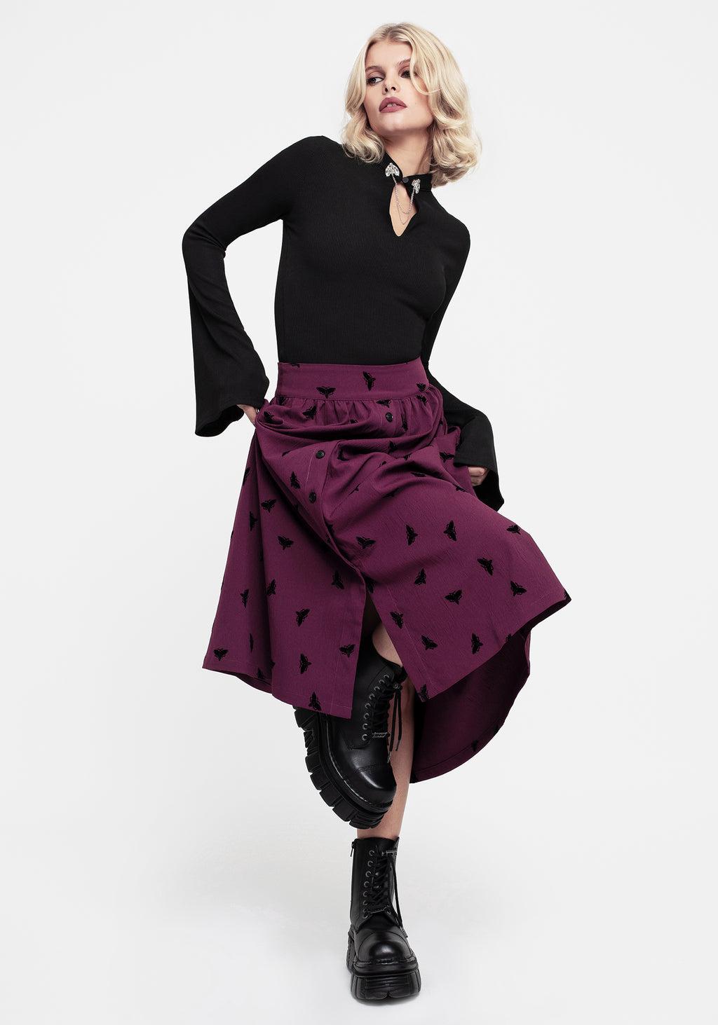 Styx Moth Flocked Velour Print Midi Skirt Product Image