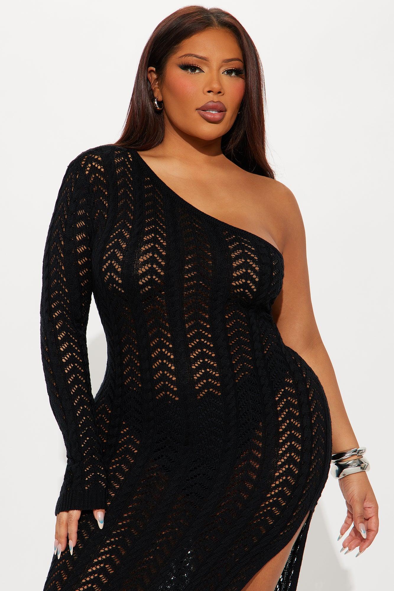 Rayna Crochet One Shoulder Maxi Dress - Black Female Product Image