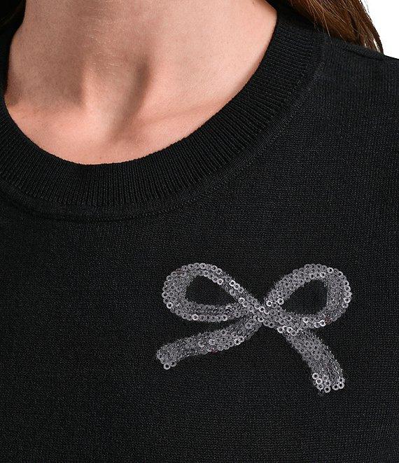 DKNY by Donna Karan Sequin Mini Bow Crew Neck Puff Sleeve Sweater Product Image