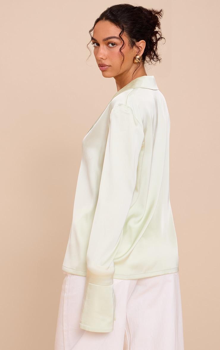 Mint Satin Hook And Eye Detail Oversized Shirt Product Image