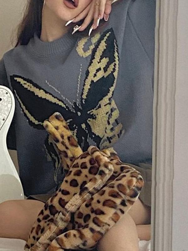 Oversized Butterfly Jacquard Sweater Product Image