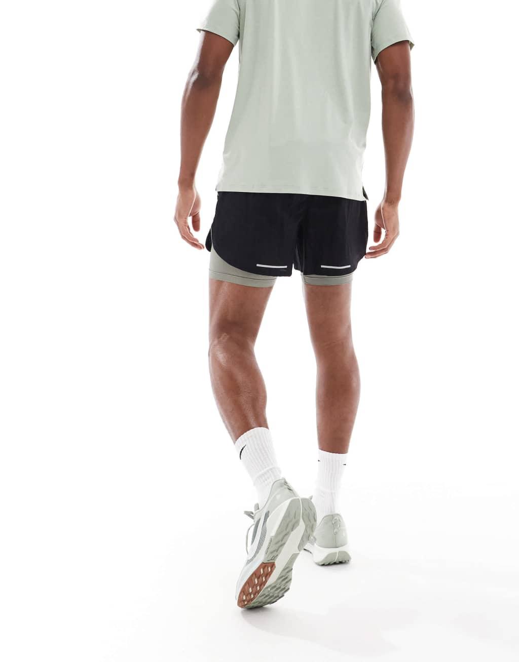 Nike Running Run Division Stride 5 inch 2 in 1 shorts in black Product Image