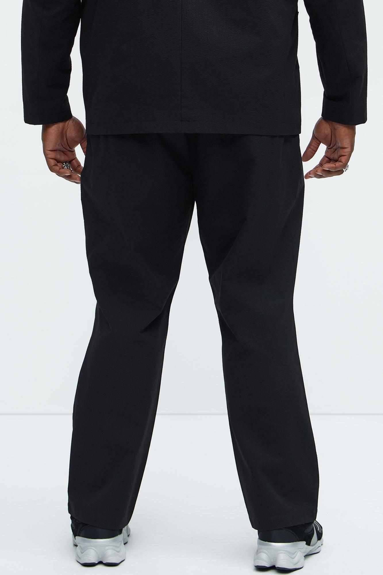 Seersucker Pleated Pants - Black Product Image