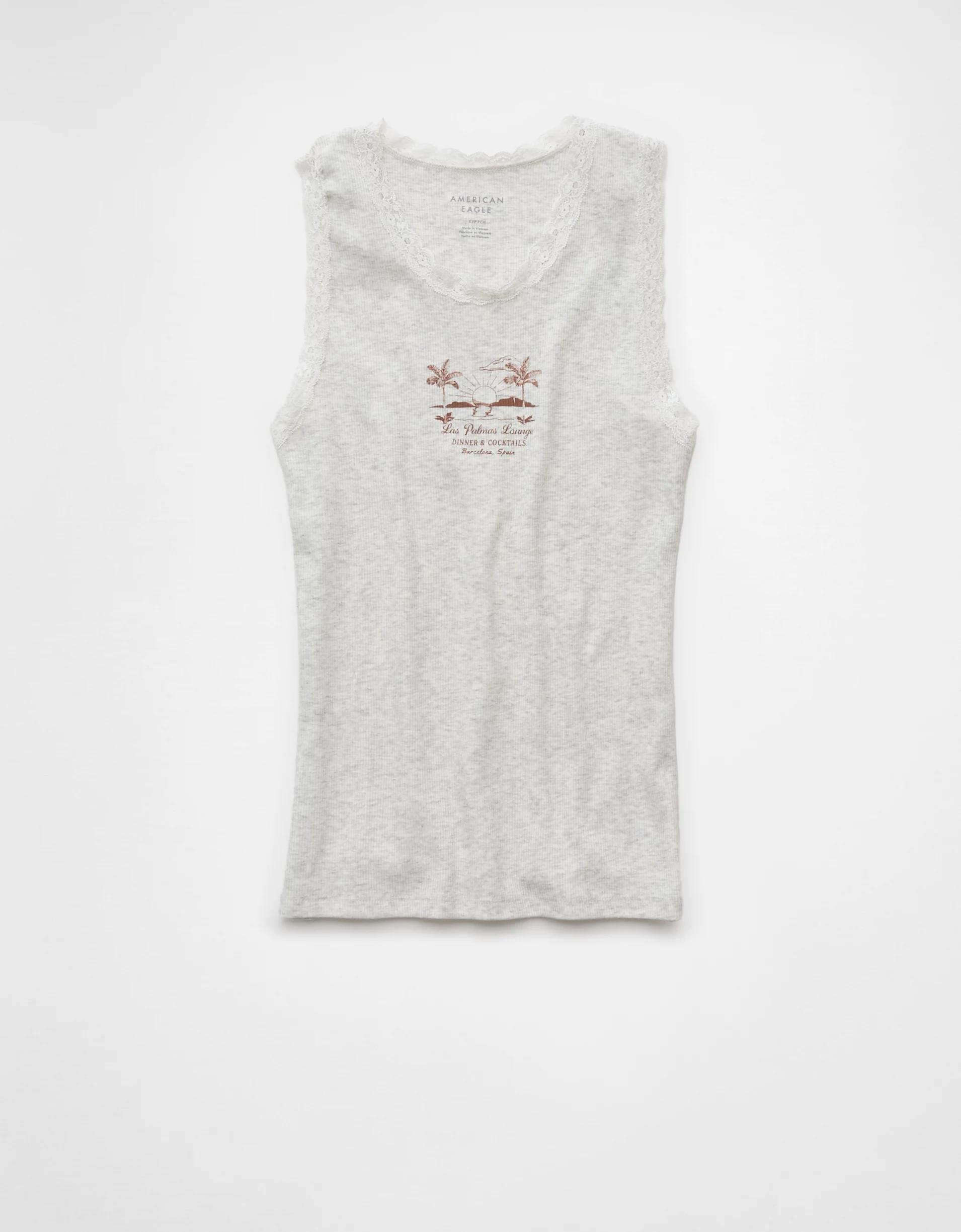 AE Graphic Lace Trim Tank Top Product Image