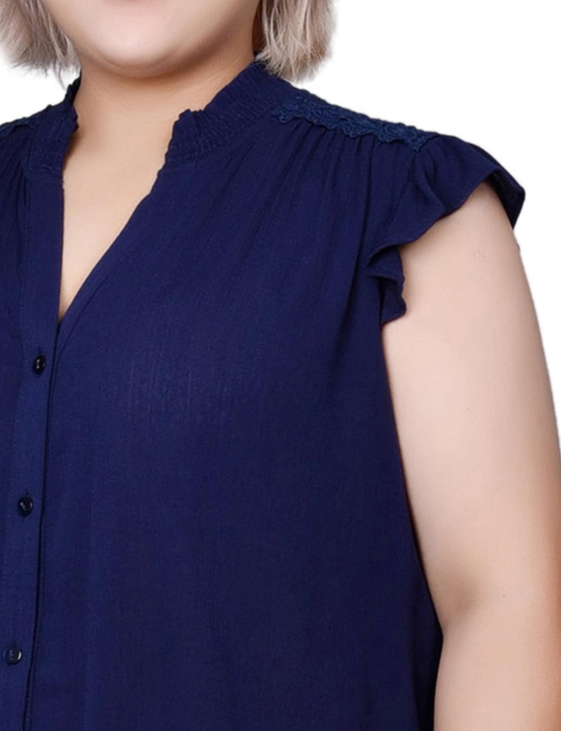 Blue Short Flutter Sleeve Crepon Blouse - Plus Size Product Image