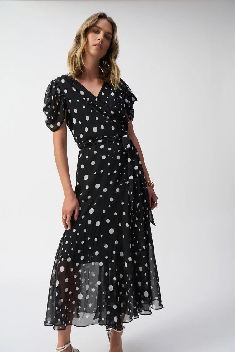 Chiffon Dot Print Wrap Dress Product Image