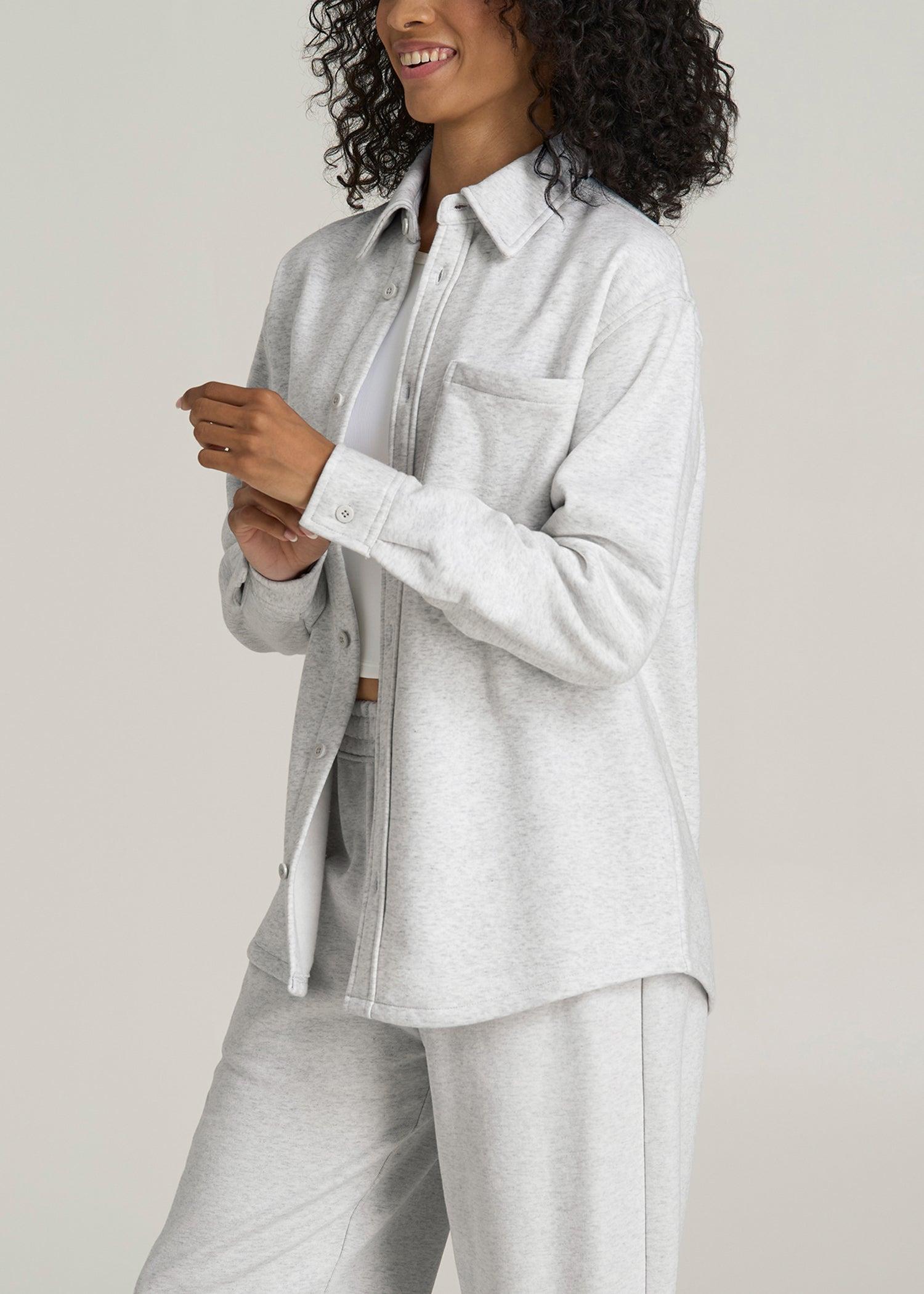 Wearever 2.0 Fleece Shacket for Tall Women in Heather Cloud White Female Product Image