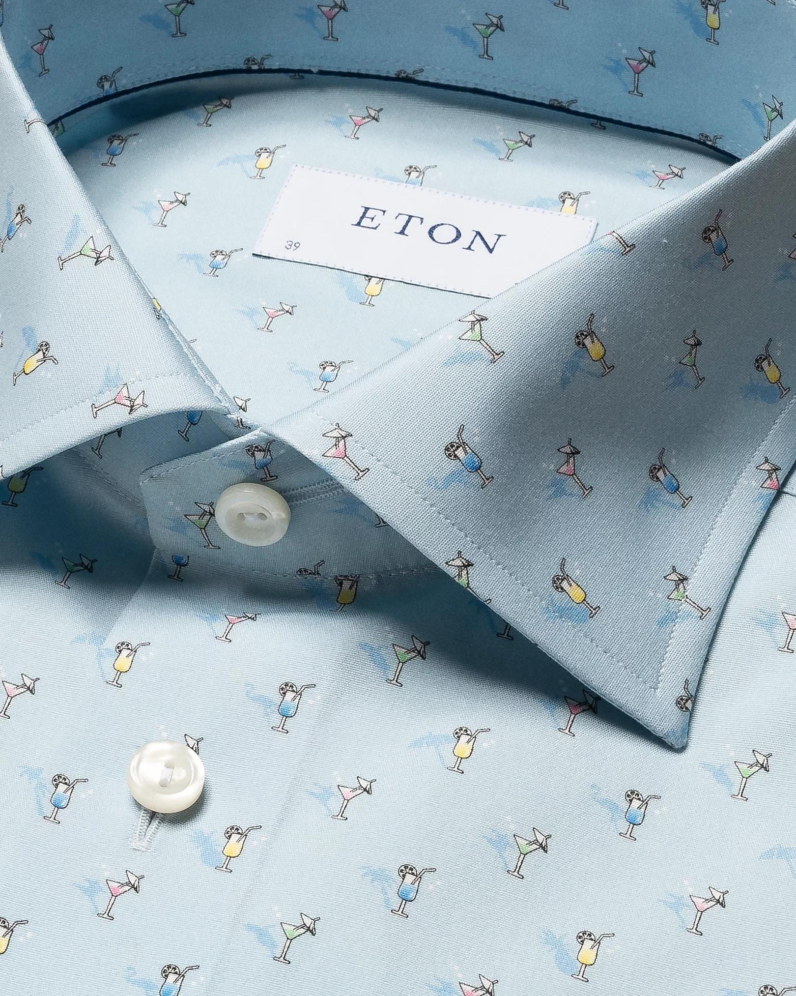 Eton Slim Fit Blue Dress Shirt with Cocktail Print Product Image