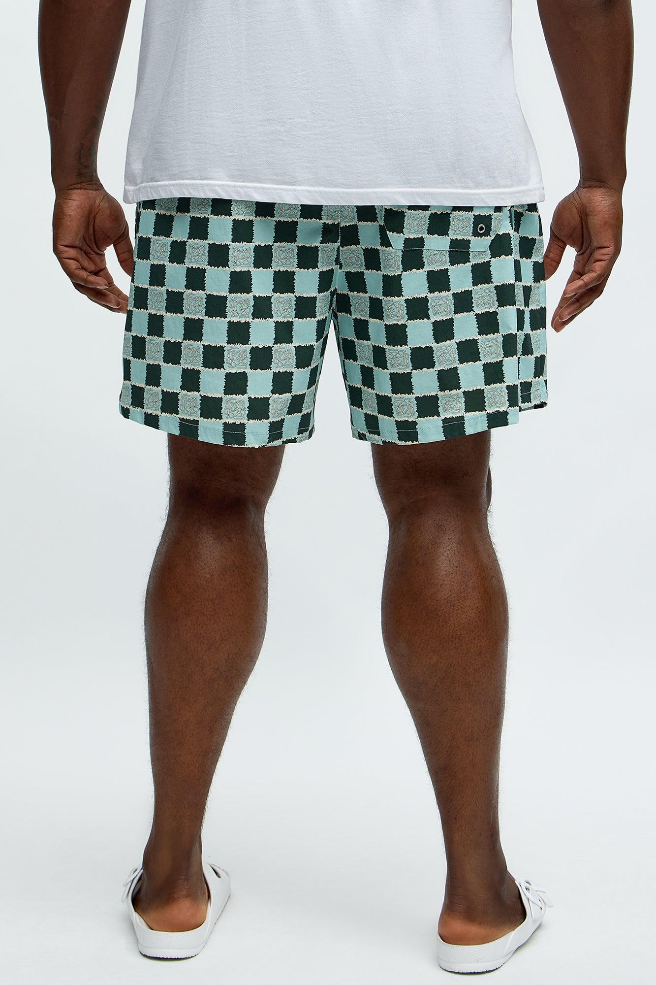 Coastal Squares Printed Checkered Swim Mid Trunk - Green/combo Product Image