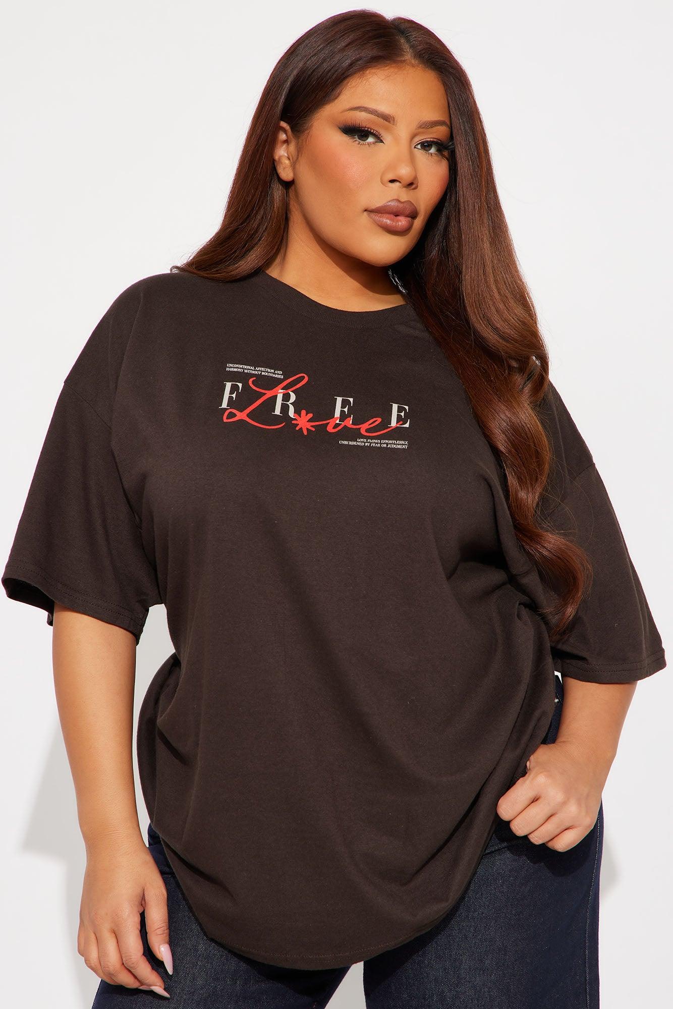 Free Love Multi Hit Oversized Tee - Brown Female Product Image