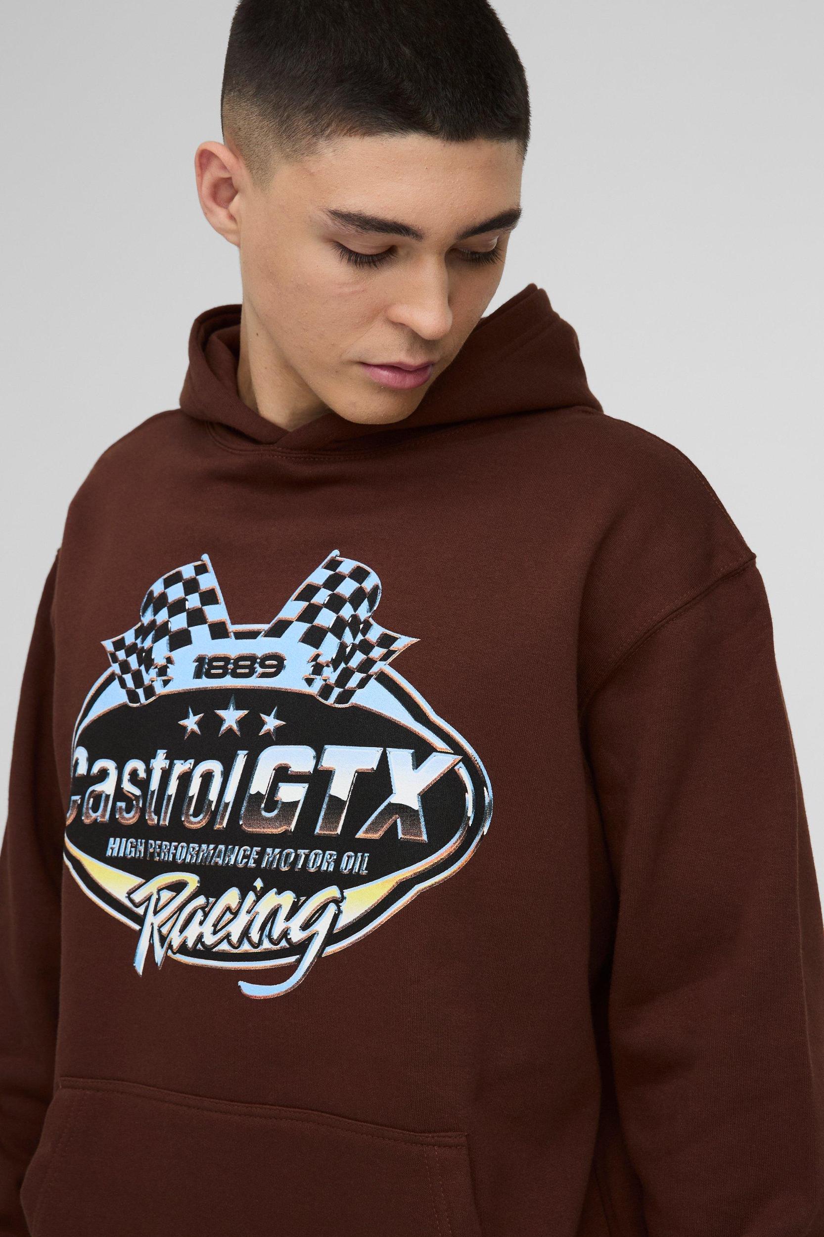 Oversized Castrol Racing License Print Hoodie | boohooMAN USA Product Image
