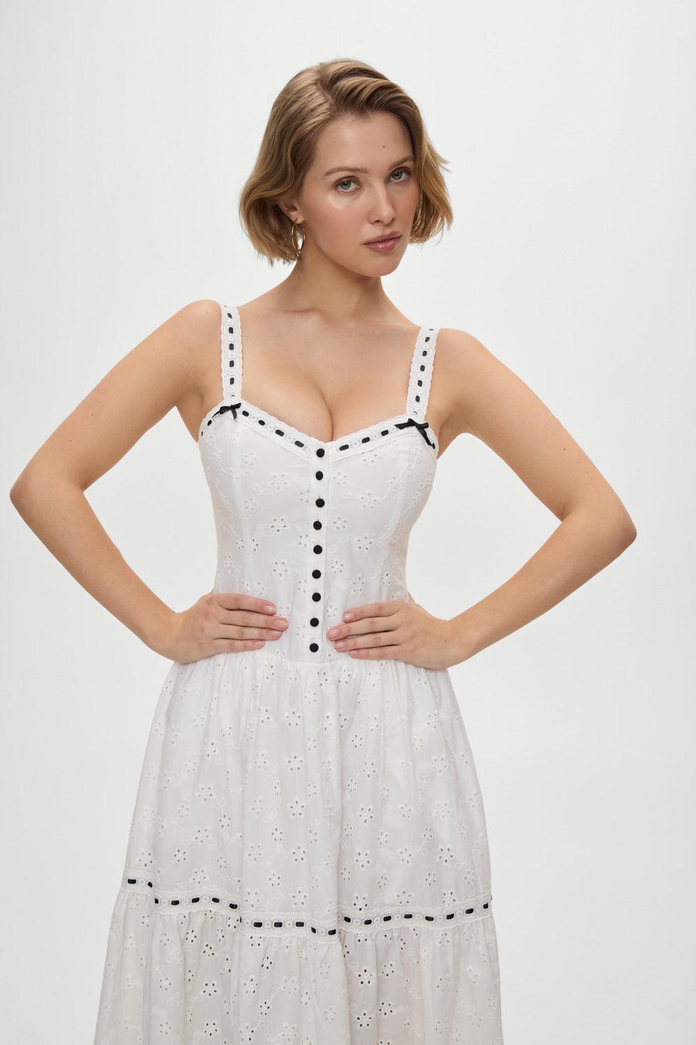 x BELLA HADID Bishop Eyelet Maxi Dress - Salt Air Eyelet Product Image