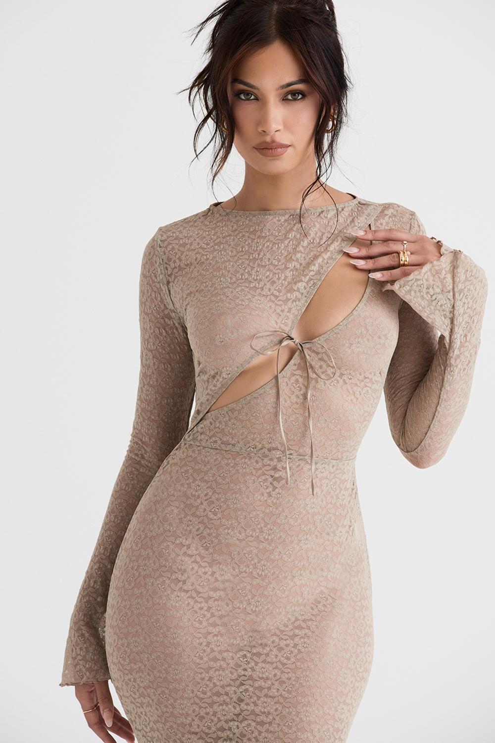 Giovanna  stone floral lace maxi dress Product Image