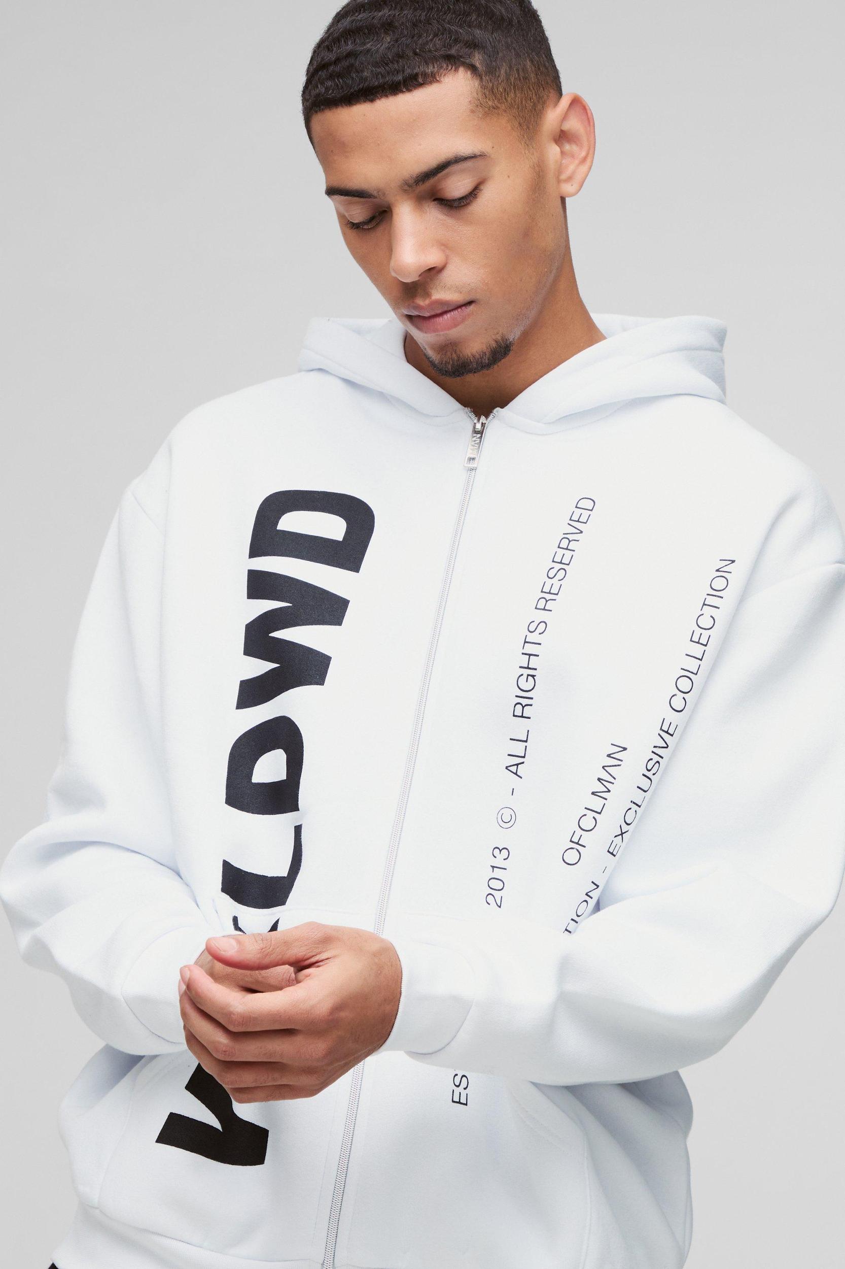 Oversized Worldwide Text Zip Through Hoodie | boohooMAN USA Product Image