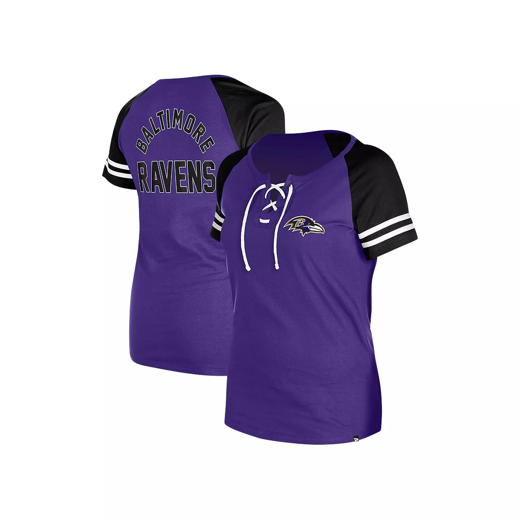 Women's New Era Purple Baltimore Ravens  Lace-Up Raglan T-Shirt, Size: XS Product Image