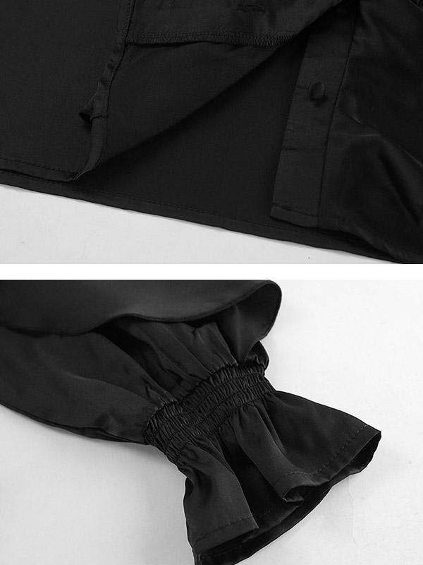 Loose Puff Sleeves Solid Color Split-Joint Tiered V-Neck Blouses&Shirts Tops Product Image