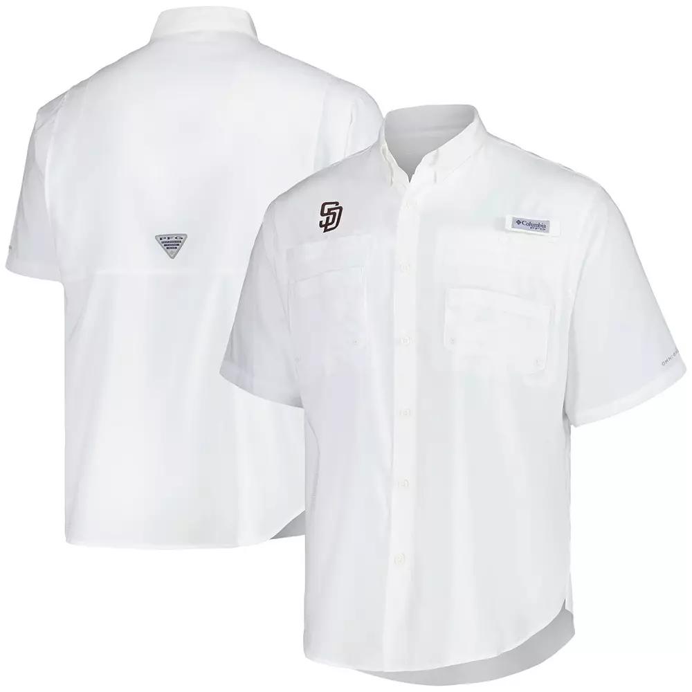 Men's Columbia White San Diego Padres Tamiami Omni-Shade Button-Down Shirt, Size: Small Product Image