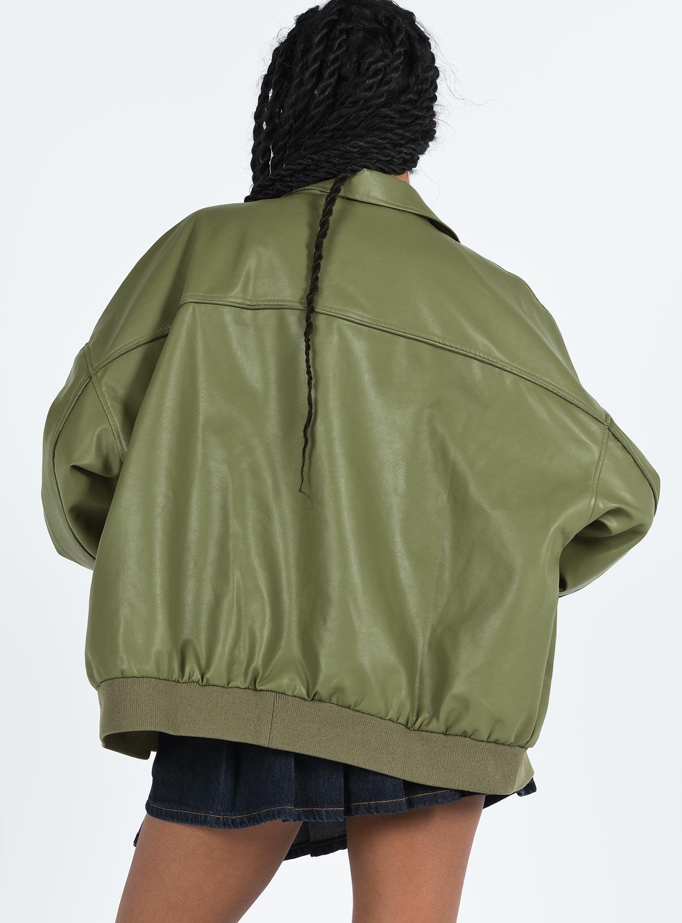 Goldsmith Faux Leather Bomber Jacket Green Product Image