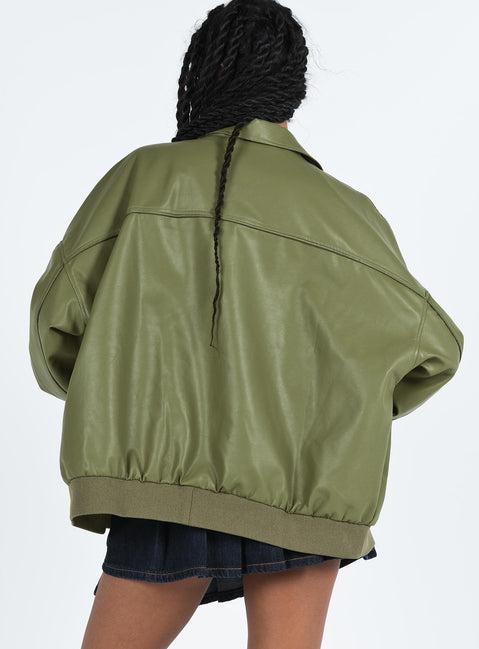 Goldsmith Faux Leather Bomber Jacket Green Product Image