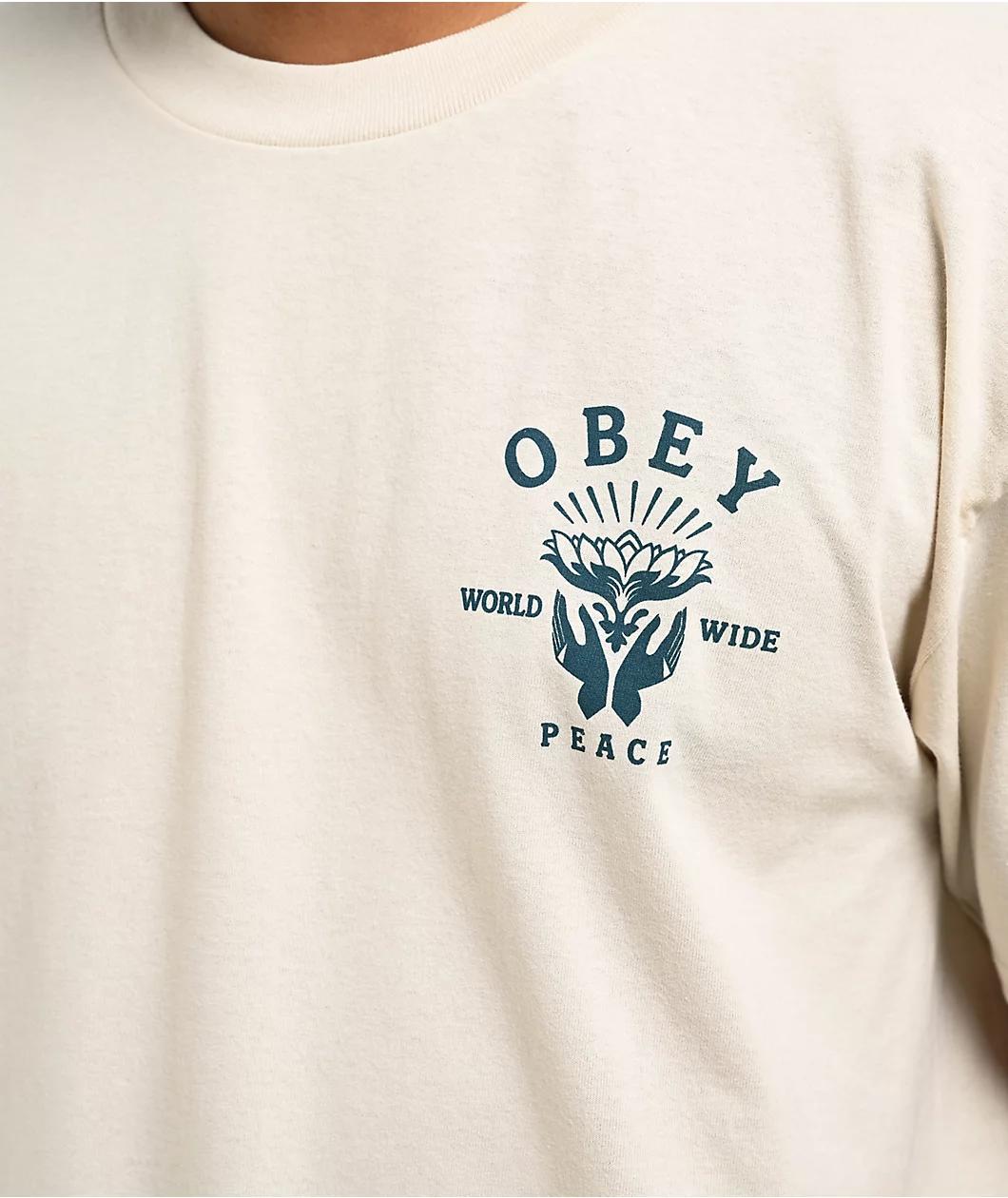 Obey Lotus With Hands Cream T-Shirt Product Image