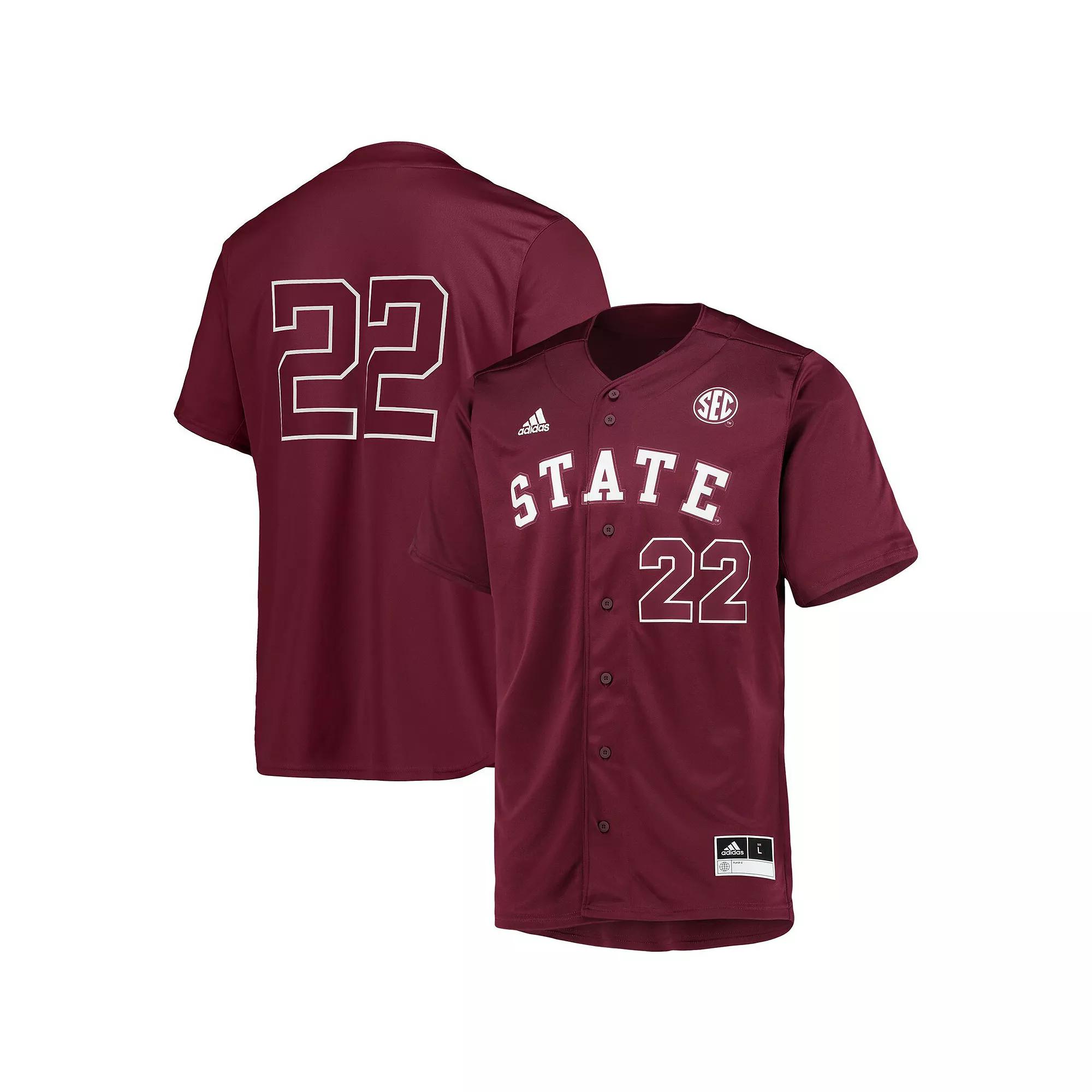 Men's adidas #22 Maroon Mississippi State Bulldogs Button-Up Baseball Jersey, Size: XL, Mst Red Product Image