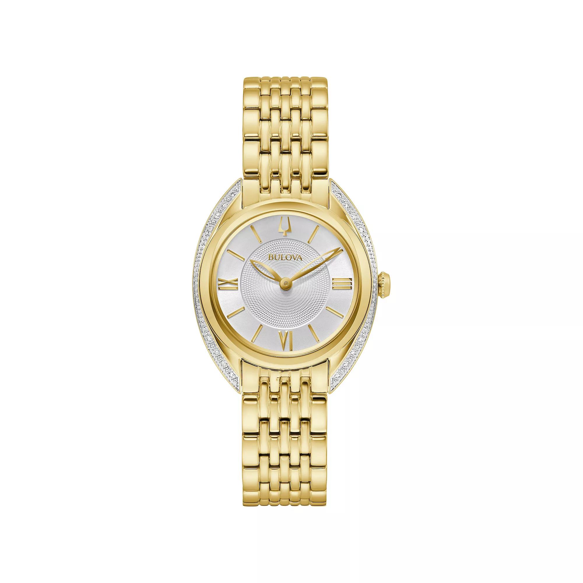 Bulova Womens Classic Gold Tone Stainless Steel Diamond Accent Bracelet Watch - 98R298 Silver White Product Image