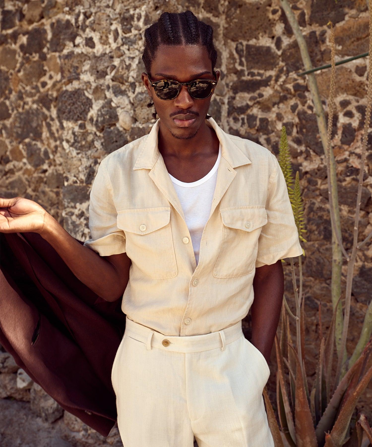 Linen Panama Shirt in Sand Dollar Product Image