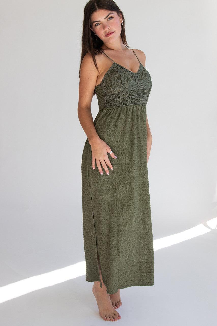 Floral Lace Top Gauze Maxi Dress Product Image