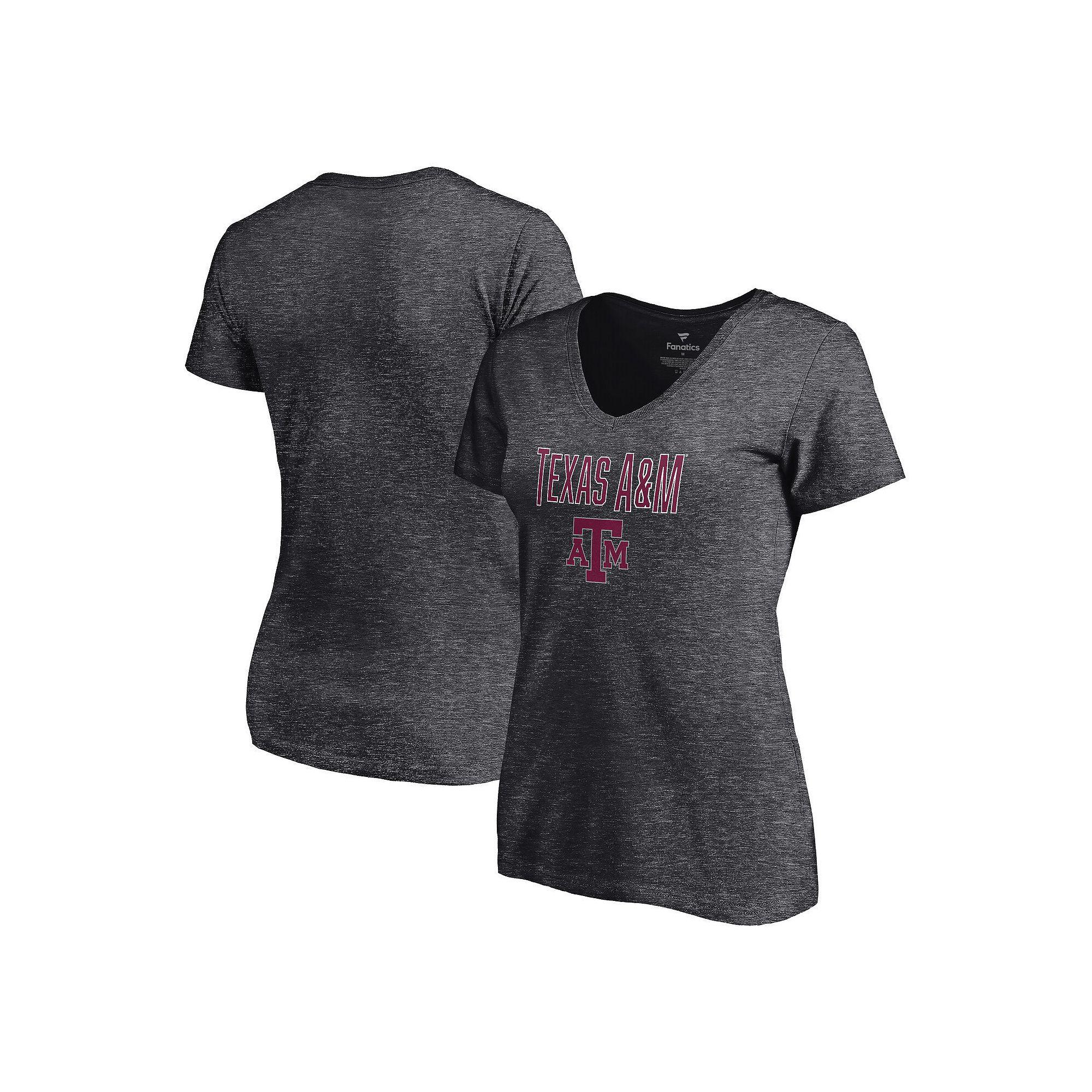 Women's Fanatics  Heather Charcoal Texas A&M Aggies Team Lockup V-Neck T-Shirt, Size: XL Product Image