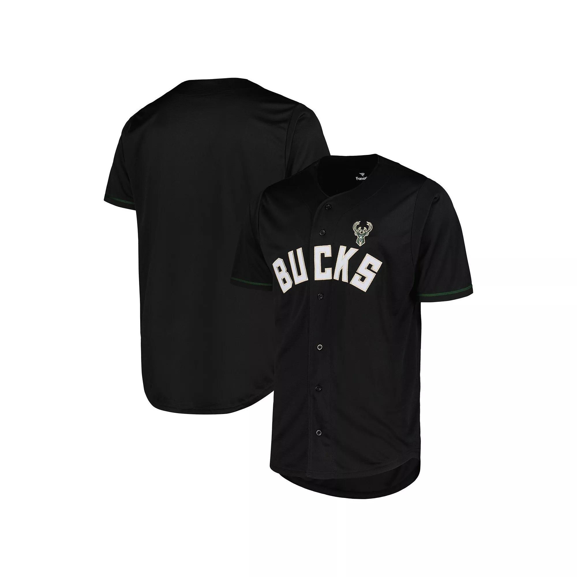 Men's Fanatics Branded Black Milwaukee Bucks Pop Baseball Jersey,  Product Image