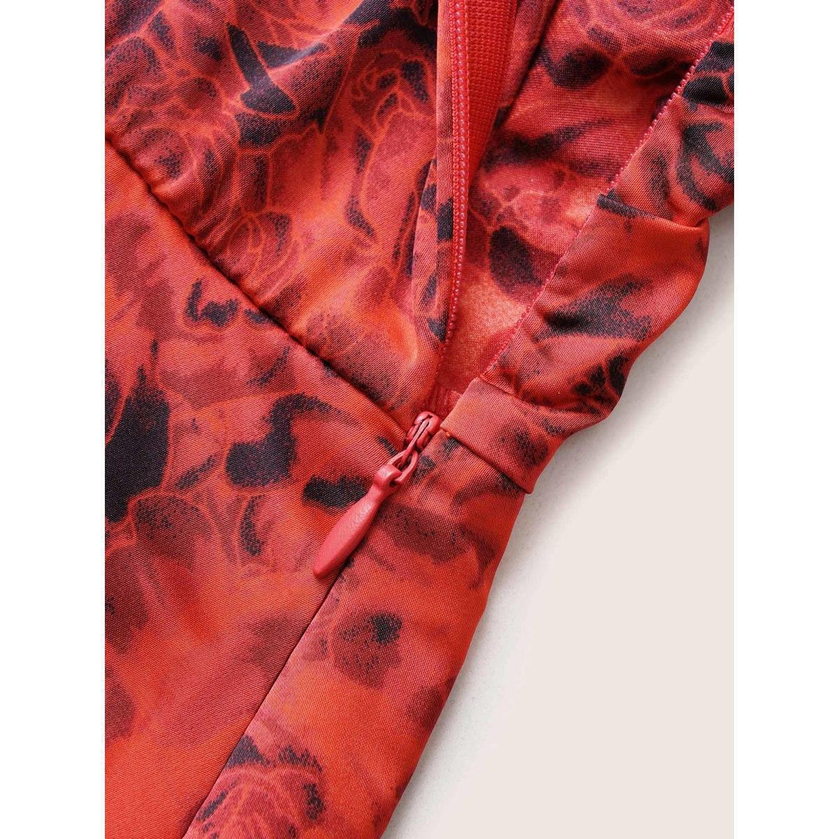 Plus Size Floral Print Ruched Detail Adjustable Straps Dress Raspberry Women Elegant Gathered Spaghetti Strap Sleeveless Curvy Midi Dress BloomChic 10/M Product Image