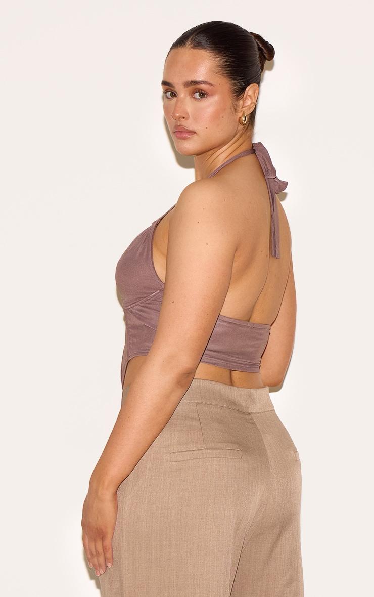 Shape Brown Double Layered Mesh Tie Neck Corset Top Product Image