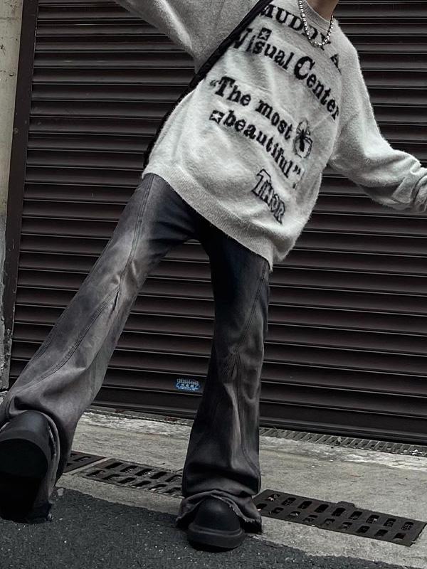 Men's Fuzzy Letter Jacquard Oversized Knit Sweater Product Image